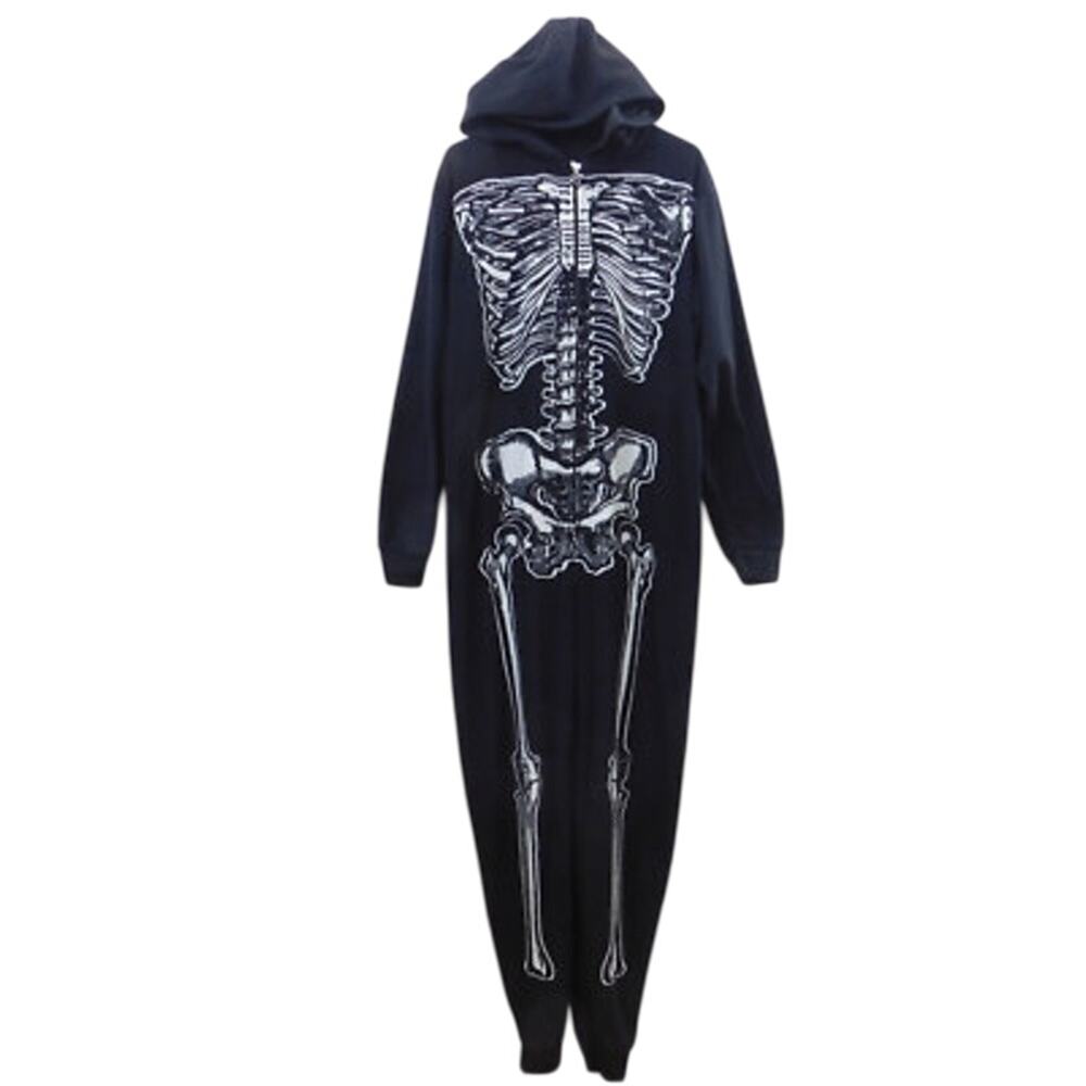 Under Disguise Kids Medium Skelton Halloween Pajamas Onsie Hoodie Costume Cozy